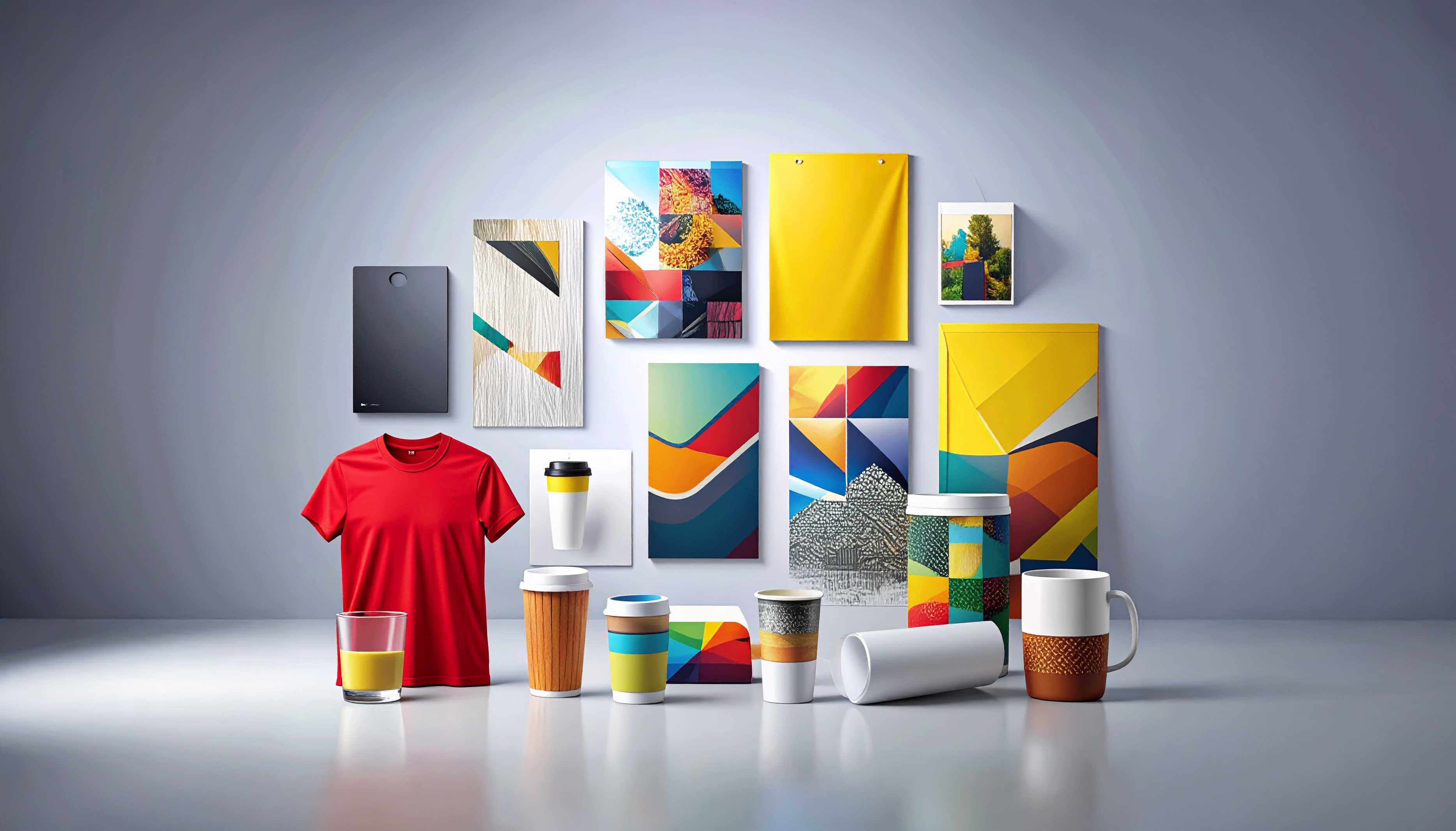 Full range of custom printed products displayed together, including banners, coroplast signs, business cards, brochures, posters, and promotional materials.